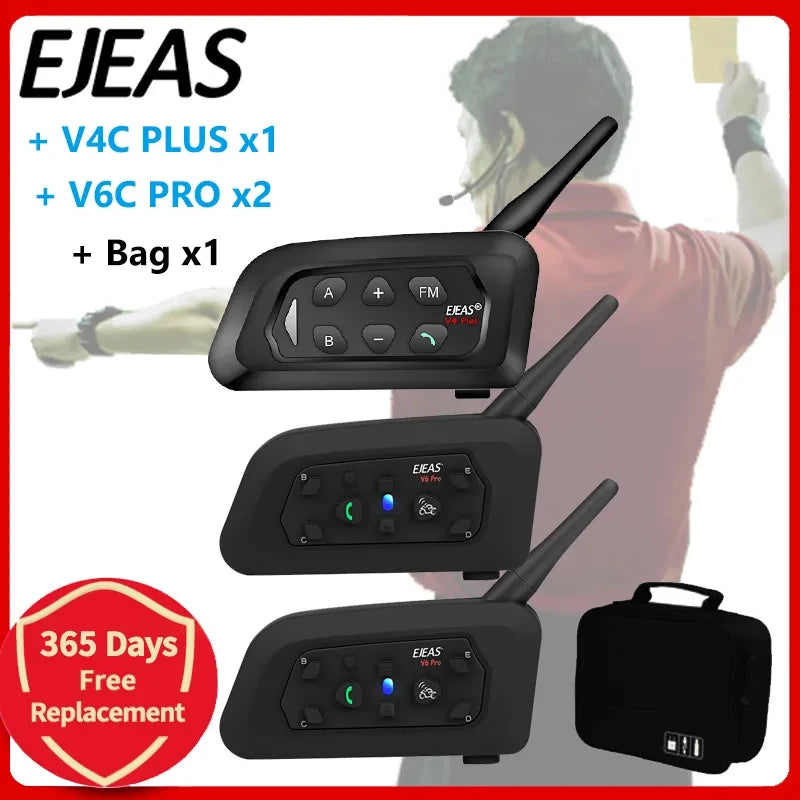 EJEAS V4C PLUS + V6C PROx2 Football Referee Intercom Headset