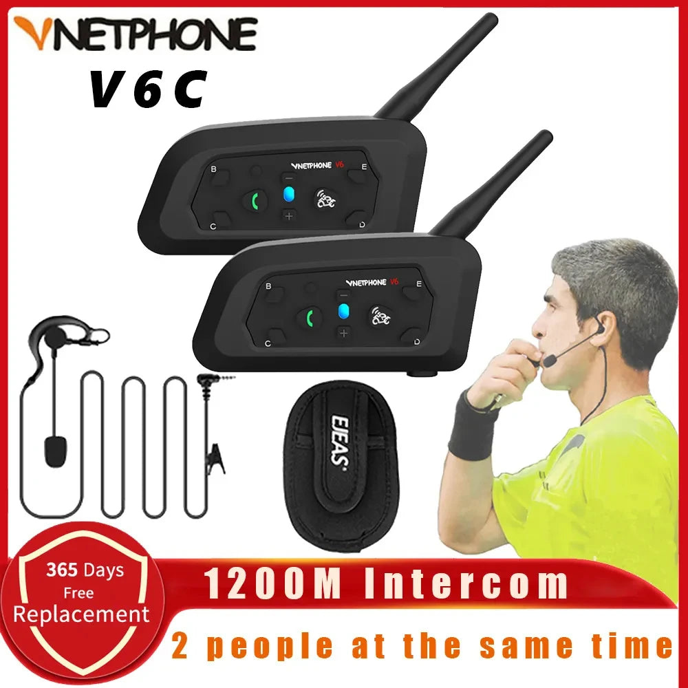 Vnetphone V6C Full Duplex 1200M Football Referee Arbitration Bluetooth Intercom Earhook Headset