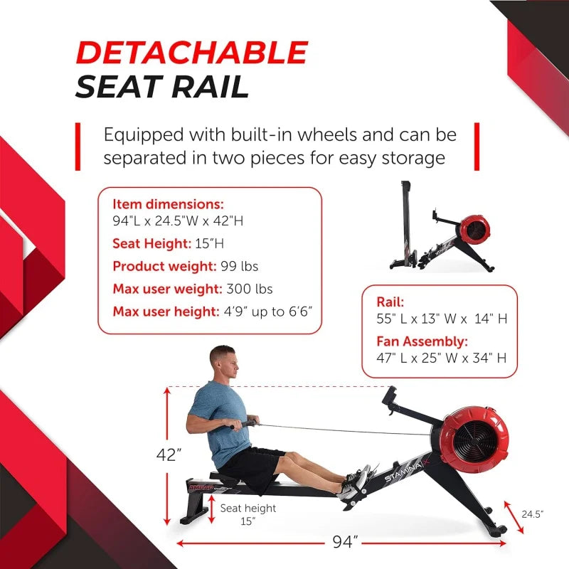 Foldable Rowing Machine with Dynamic Air Resistance for Home Gym Fitness