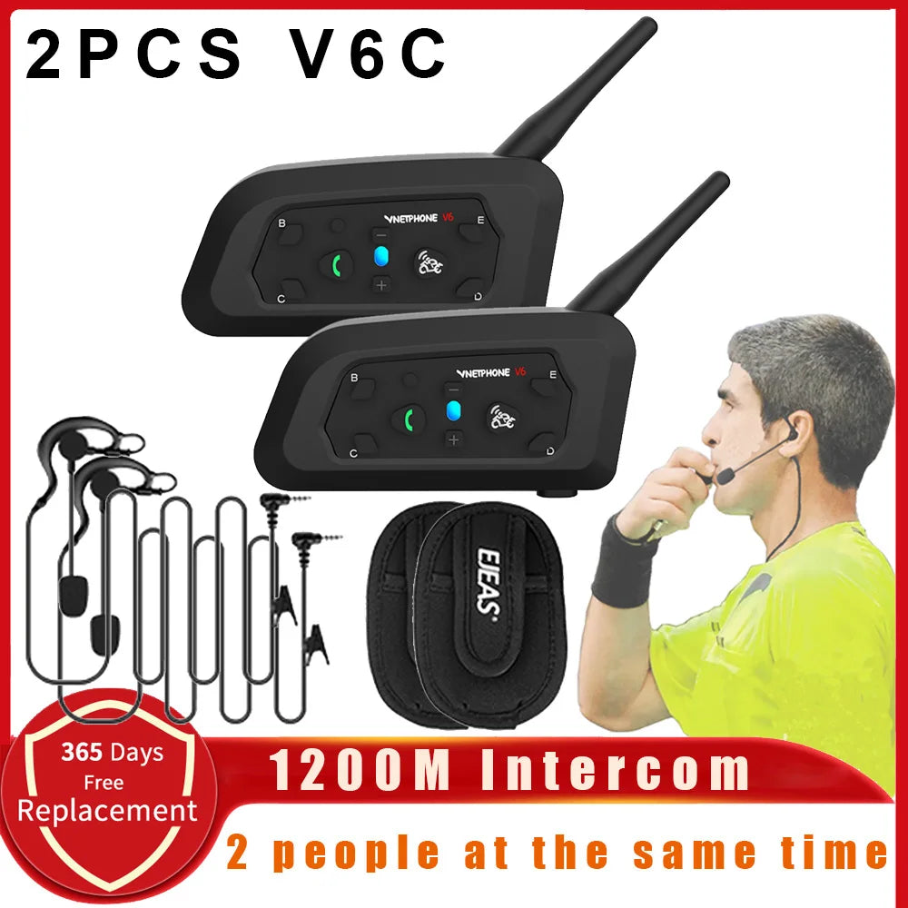 Vnetphone V6C Full Duplex 1200M Football Referee Arbitration Bluetooth Intercom Earhook Headset